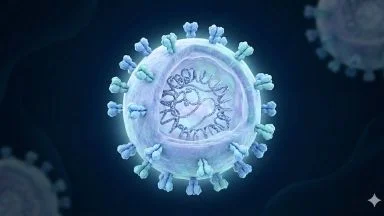 Rappresentazione 3D del virus hantavirus, agente responsabile della sindrome cardiopolmonare da hantavirus (HCPS)