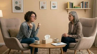 Donna con mania di controllo in terapia con psicologa