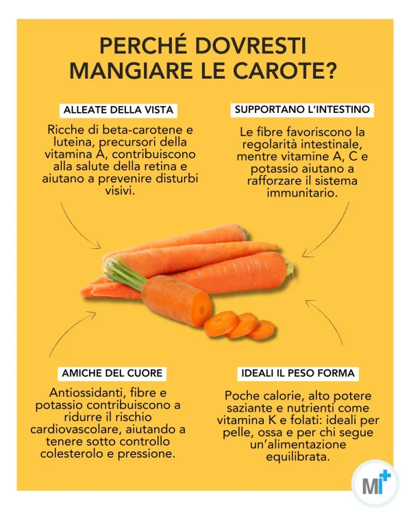Infografica con benefici e propriet&agrave; delle carote