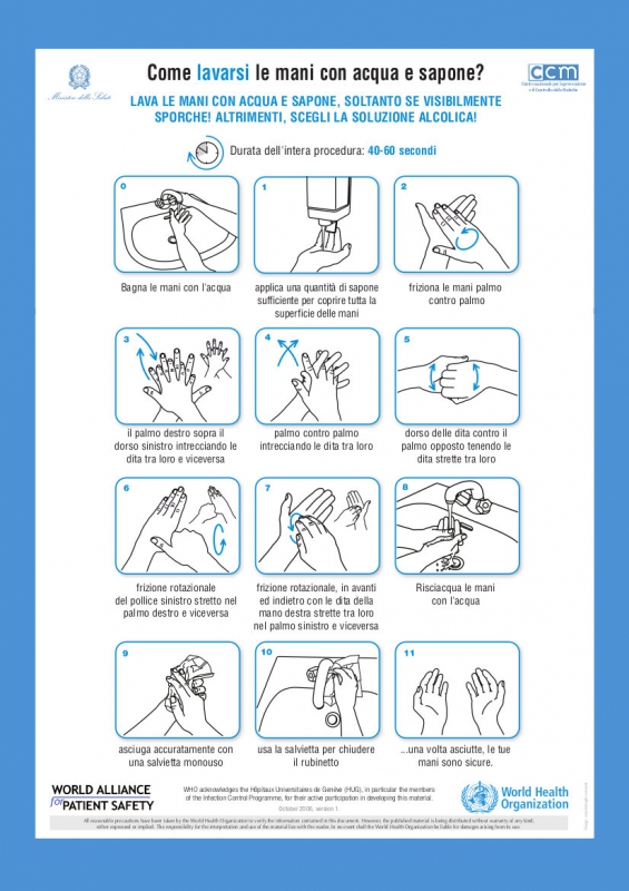 Lavare le mani con acqua e sapone