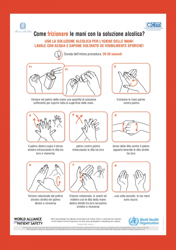 Lavare le mani con soluzione alcolica