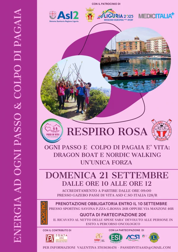 Respiro rosa: nordic walking e dragon boat a Savona